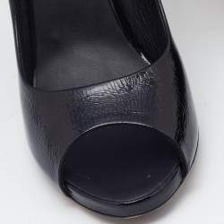 Pre Owned Chanel Black Patent Leather CC Peep Toe Pumps Size 38.5