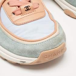 Chanel Multicolor Nylon And Leather CC Logo Lace Up Sneakers Size 35