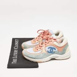 Chanel Multicolor Nylon And Leather CC Logo Lace Up Sneakers Size 35