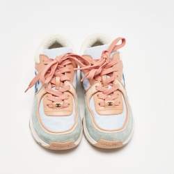 Chanel Multicolor Nylon And Leather CC Logo Lace Up Sneakers Size 35