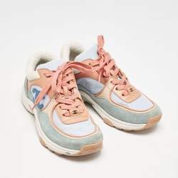 Chanel Multicolor Nylon And Leather CC Logo Lace Up Sneakers Size 35
