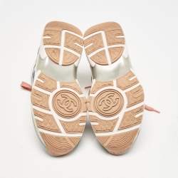 Chanel Multicolor Nylon And Leather CC Logo Lace Up Sneakers Size 35