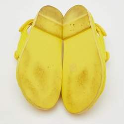 Pre Owned Chanel Yellow Fabric Pearl Embellished CC Dad Flat Sandals Size 39