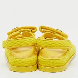 Pre Owned Chanel Yellow Fabric Pearl Embellished CC Dad Flat Sandals Size 39