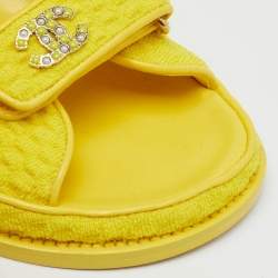 Pre Owned Chanel Yellow Fabric Pearl Embellished CC Dad Flat Sandals Size 39