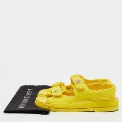 Pre Owned Chanel Yellow Fabric Pearl Embellished CC Dad Flat Sandals Size 39