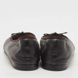 Pre Owned Chanel Black/Gold Leather CC Bow Cap Toe Ballet Flats Size 40.5