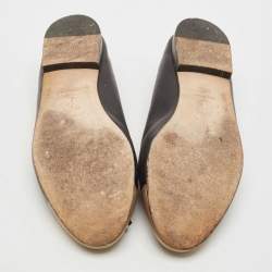 Pre Owned Chanel Black/Gold Leather CC Bow Cap Toe Ballet Flats Size 40.5