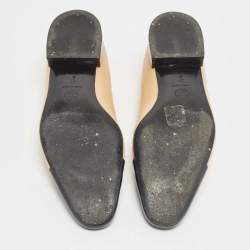 Pre Owned Chanel Beige/Black Leather CC Bow Cap Toe Ballet Flats Size 37