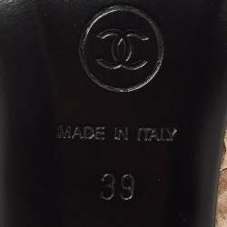 Pre Owned Chanel Black/Beige Canvas and Python Leather Bow Slingback Pumps Size 39