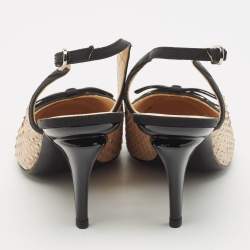 Pre Owned Chanel Black/Beige Canvas and Python Leather Bow Slingback Pumps Size 39