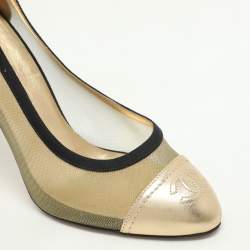 Chanel Gold/Black Leather And Mesh CC Cap Toe Pumps Size 36