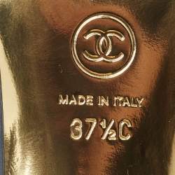 Pre Owned Chanel Navy Blue/Black Canvas and Leather Cap Toe CC Slingback Pumps Size 37.5