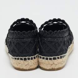 مملوكة مسبقًا حذاء فلات إسبادريل شانيل قماش غروسغراين ورافية مغزولة أسود مقدمة سوداء مزينة سي سي مقاس 38