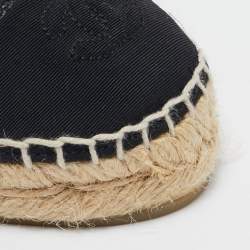 مملوكة مسبقًا حذاء فلات إسبادريل شانيل قماش غروسغراين ورافية مغزولة أسود مقدمة سوداء مزينة سي سي مقاس 38