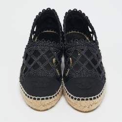 مملوكة مسبقًا حذاء فلات إسبادريل شانيل قماش غروسغراين ورافية مغزولة أسود مقدمة سوداء مزينة سي سي مقاس 38