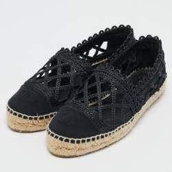 مملوكة مسبقًا حذاء فلات إسبادريل شانيل قماش غروسغراين ورافية مغزولة أسود مقدمة سودا ء مزينة سي سي مقاس 38