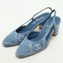 مملوكة مسبقًا Chanel Blue Denim Cap Toe Slingback Sandals Size 38