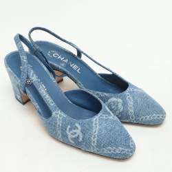 مملوكة مسبقًا Chanel Blue Denim Cap Toe Slingback Sandals Size 38