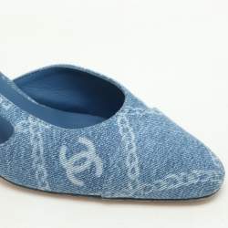 مملوكة مسبقًا Chanel Blue Denim Cap Toe Slingback Sandals Size 38