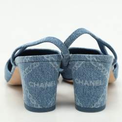 مملوكة مسبقًا Chanel Blue Denim Cap Toe Slingback Sandals Size 38