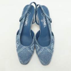 مملوكة مسبقًا Chanel Blue Denim Cap Toe Slingback Sandals Size 38