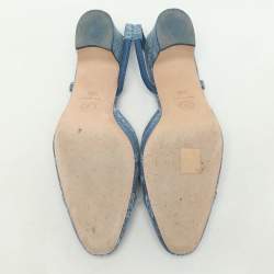 مملوكة مسبقًا Chanel Blue Denim Cap Toe Slingback Sandals Size 38