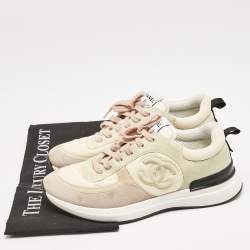 مملوكة مسبقًا Chanel Multicolor Suede and Nylon CC Logo Lace Up Sneakers Size 38