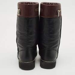 Chanel Black/Burgundy Quilted Leather Motorcycle Boots Size 39.5