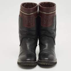 Chanel Black/Burgundy Quilted Leather Motorcycle Boots Size 39.5