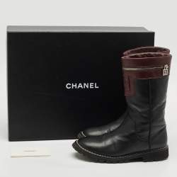 Chanel Black/Burgundy Quilted Leather Motorcycle Boots Size 39.5