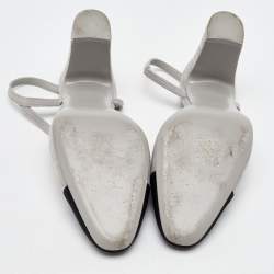 Pre Owned Chanel Grey/Black Suede and Fabric Block Heel Slingback Sandals Size 39