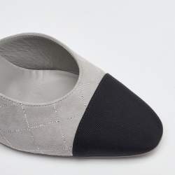 Pre Owned Chanel Grey/Black Suede and Fabric Block Heel Slingback Sandals Size 39