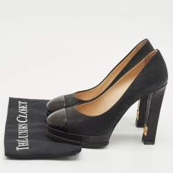 Chanel Black Nubuck and Leather CC Embellished Block Heel Pumps Size 40