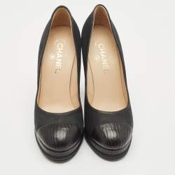 Chanel Black Nubuck and Leather CC Embellished Block Heel Pumps Size 40