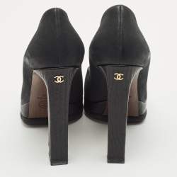 Chanel Black Nubuck and Leather CC Embellished Block Heel Pumps Size 40