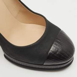 Chanel Black Nubuck and Leather CC Embellished Block Heel Pumps Size 40