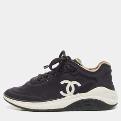 Chanel Black Neoprene CC Low Top Sneakers Size 36