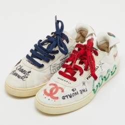 Chanel x Pharrell Multicolor Graffiti Canvas Low Top Sneakers Size 38