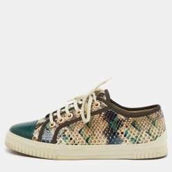 Pre Owned Chanel Multicolor Python and Leather Cap Toe Low Top Sneakers Size 39.5