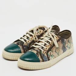 Pre Owned Chanel Multicolor Python and Leather Cap Toe Low Top Sneakers Size 39.5