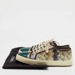 Pre Owned Chanel Multicolor Python and Leather Cap Toe Low Top Sneakers Size 39.5