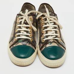 Pre Owned Chanel Multicolor Python and Leather Cap Toe Low Top Sneakers Size 39.5