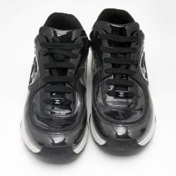 Pre Owned Chanel Black Patent Leather and PVC CC Low Top Sneakers Size 38.5