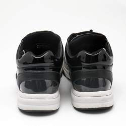 Pre Owned Chanel Black Patent Leather and PVC CC Low Top Sneakers Size 38.5