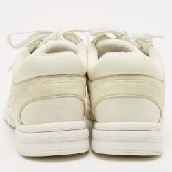 Pre Owned Chanel Grey/White Suede and Nylon CC Logo Lace Up Sneakers Size 38