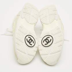 Pre Owned Chanel Grey/White Suede and Nylon CC Logo Lace Up Sneakers Size 38