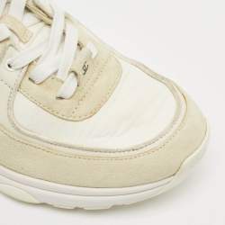 Pre Owned Chanel Grey/White Suede and Nylon CC Logo Lace Up Sneakers Size 38