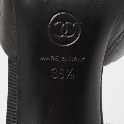 Chanel Black Canvas and Leather CC Pearl Heel Mules Size 36.5