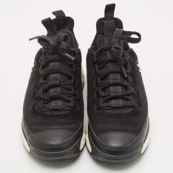 مملوكة مسبقًا Chanel Black Suede Leather And Fabric CC Lace Up Sneakers Size 38
